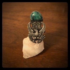Sterling Silver American Eagle Turquoise Ring Sz 6
